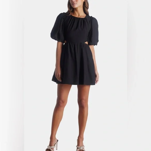 knee length dresses for ladies Moon River Rhinestone Bow Long Sleeve Fit & Flare Minidress in Black at Nordstrom, Size Medium main image 1